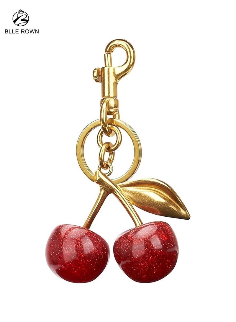BLLE ROWN Cherry Bag Charm Purse Charms Keychain- Car Cherry Accessories Bag Accessory keychians Gifts for Women Purses Bags Handbags Wallets Backpacks - Image 1